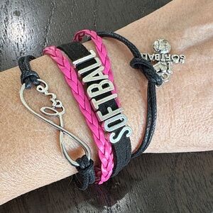 Pink and Black Softball Bracelet Set